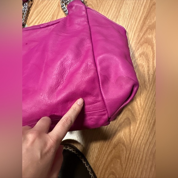 Ted Benson Fuchsia Purple Italian Leather Hobo Y2K Shoulder Bag Silver Chain - Picture 5 of 14